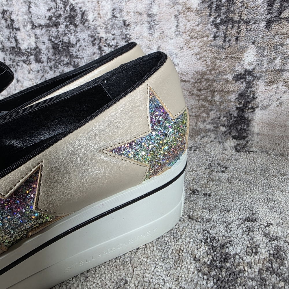 Stella McCartney Women's Binx Star Slip-On Platforms Cream Sparkle Size 38/8 - Picture 5 of 12